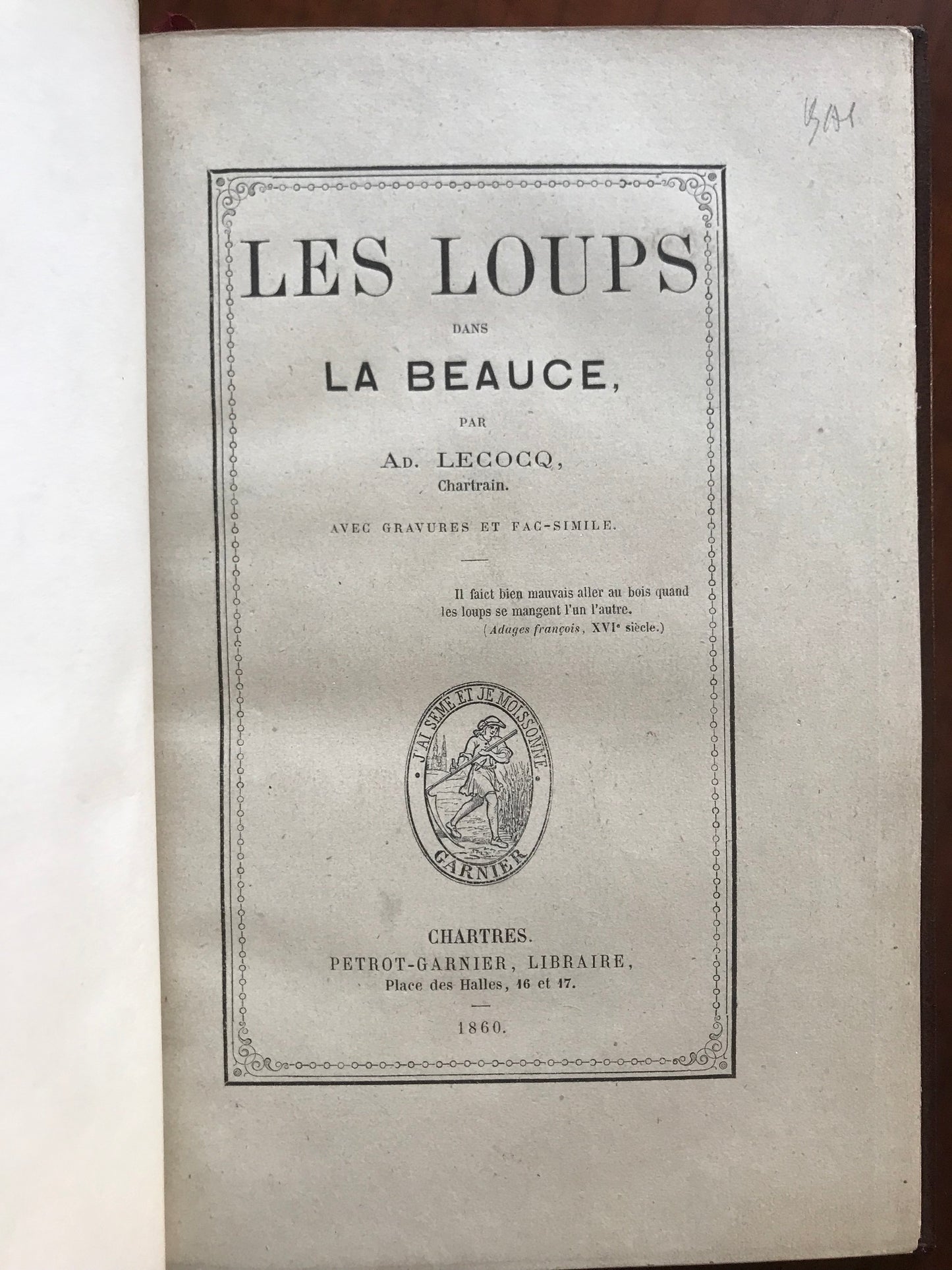 Wolves in Beauce - Adolphe Lecocq - Original edition - 1860