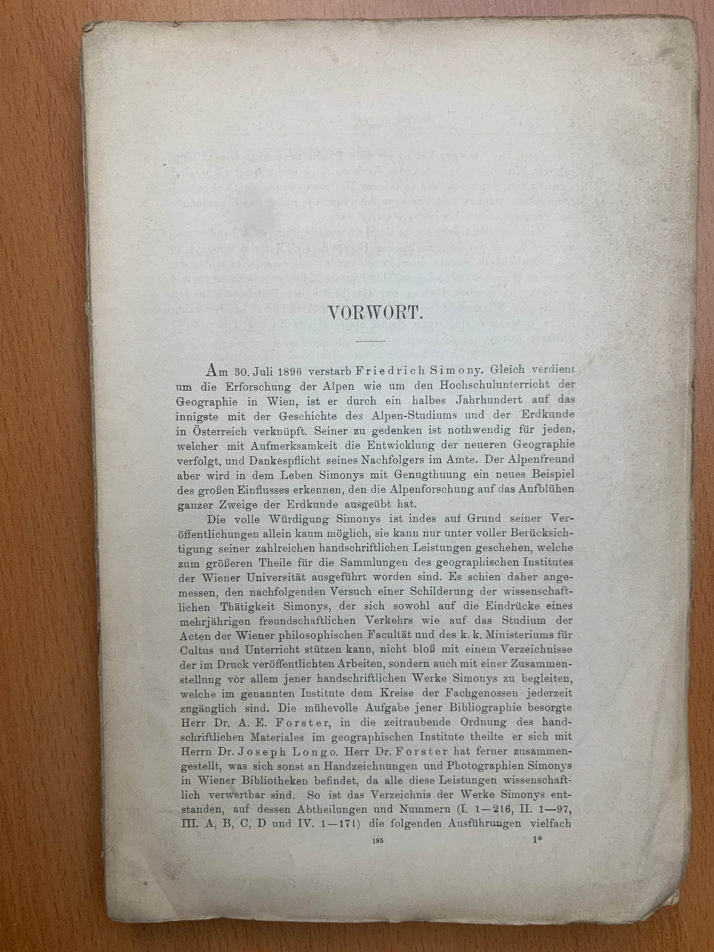 Friedrich Simony - Leben und Wirken eines Alpenforschers - Ein Beitrag zur Geschichte der Geographie on Österreich - Albrecht Penck - 1898
