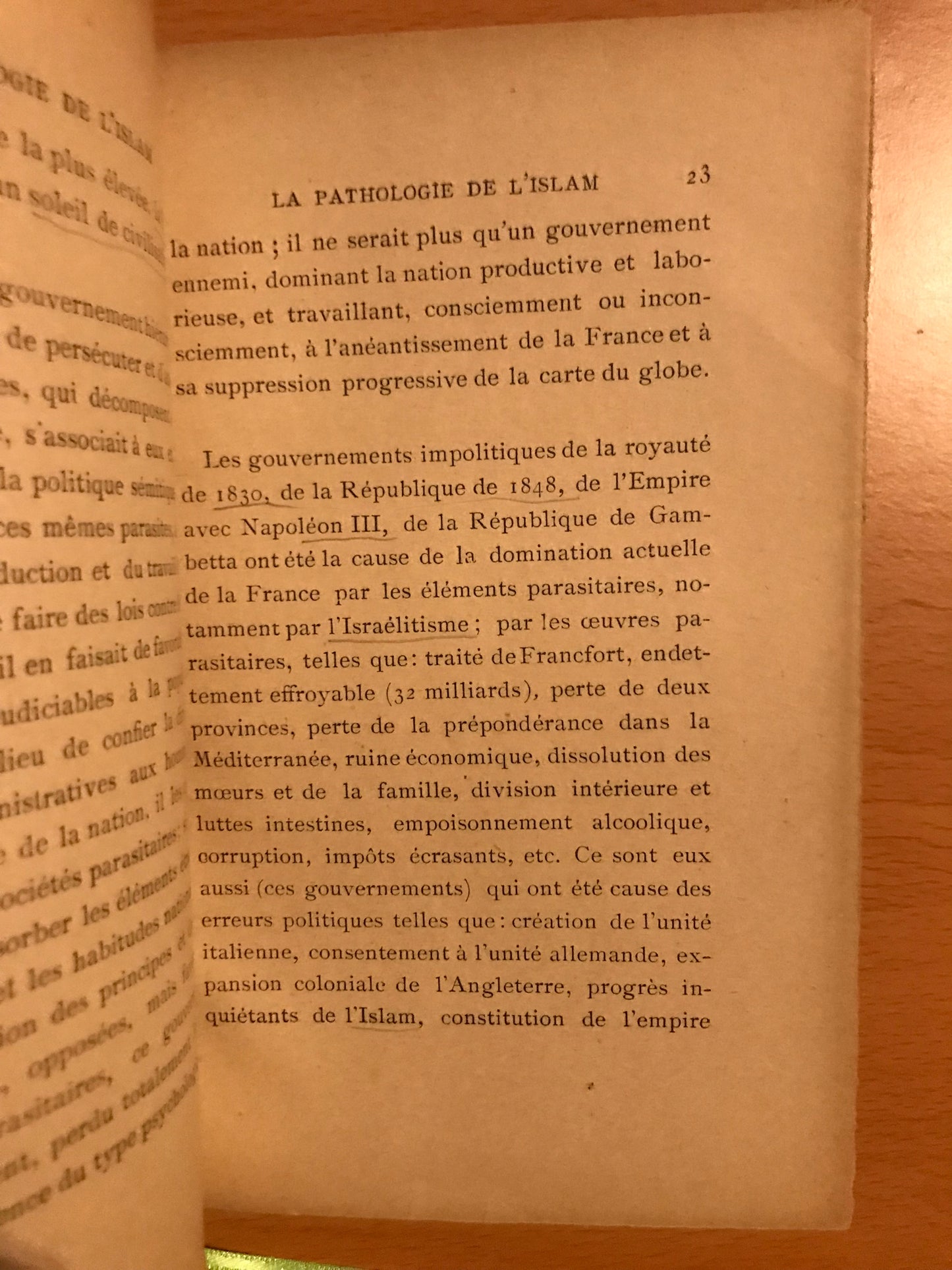 La Pathologie de l'Islam et les moyens de la détruire - Etude psychologique - Définition des sociétés aryennes & des sociétés sémitiques Islamisme - Mahomet - Le Koran - Le Fatalisme - L'Osmanisme - Solution de la Question arménienne - Kimon - 1897