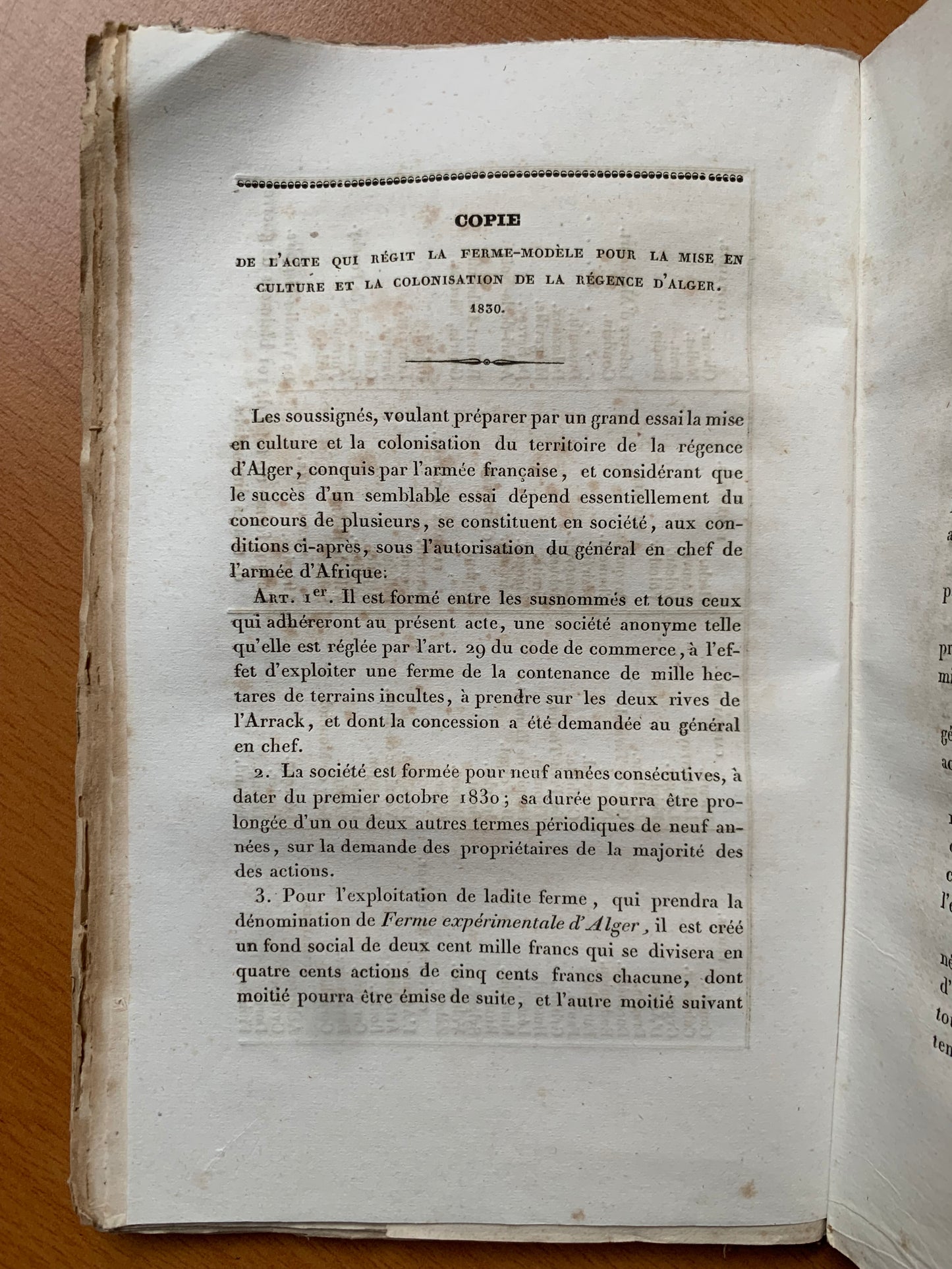 Réflexions sur la colonisation du territoire d'Alger - Lieutenant Colonel Préaux - Envoi autographe - 1832
