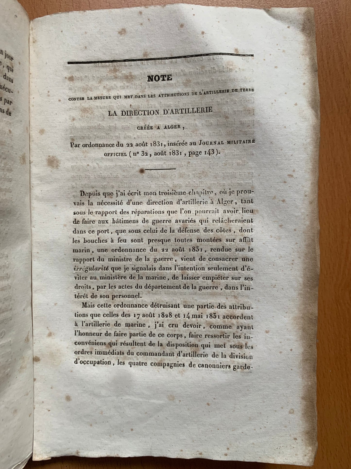 Réflexions sur la colonisation du territoire d'Alger - Lieutenant Colonel Préaux - Envoi autographe - 1832
