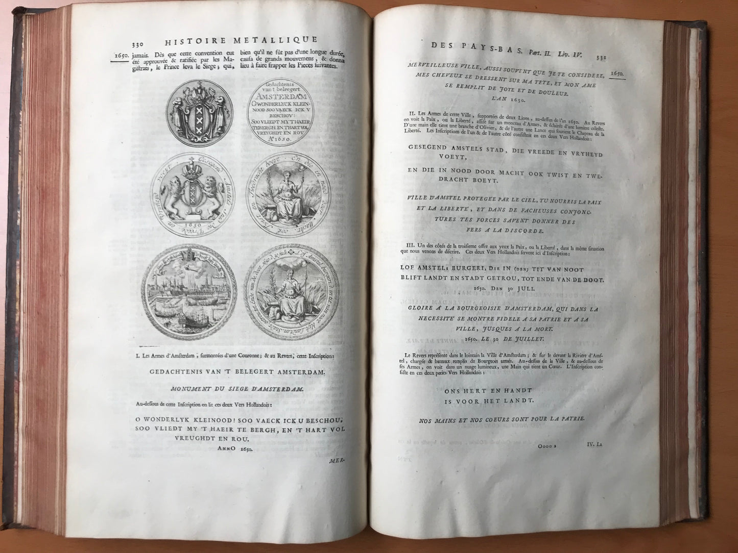 Histoire métallique des XVII provinces de Pays-Bas - Depuis l'abdication de Charles-Quint jusqu'à la paix de Bade en 1716 - Première édition française traduite du hollandois de monsieur Gerard Van Loon - Reliure aux Armes du Chancelier d'Aguesseau - 1732