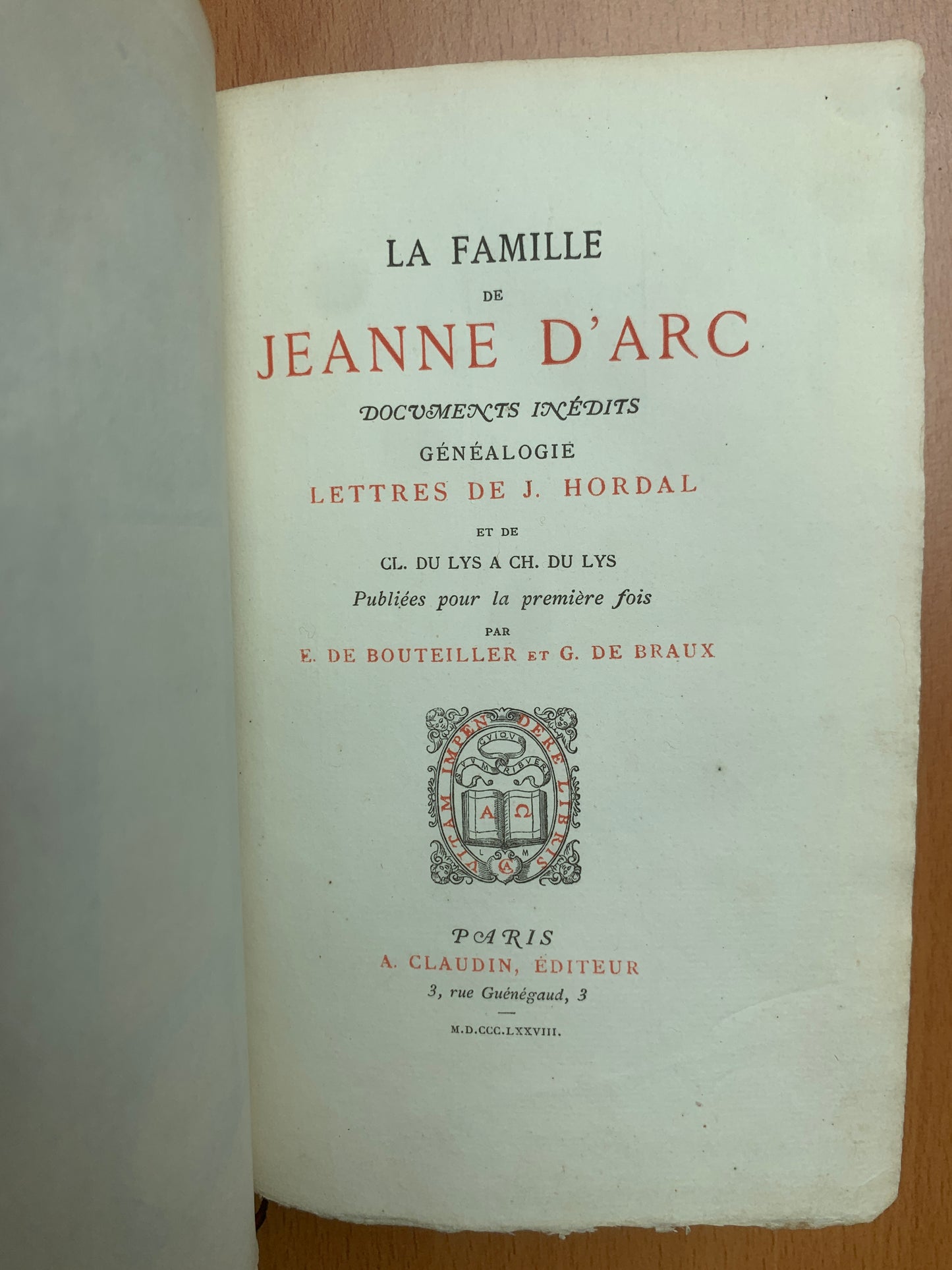 La famille de Jeanne d'Arc - Généalogie - Bouteiller et Braux - 1878