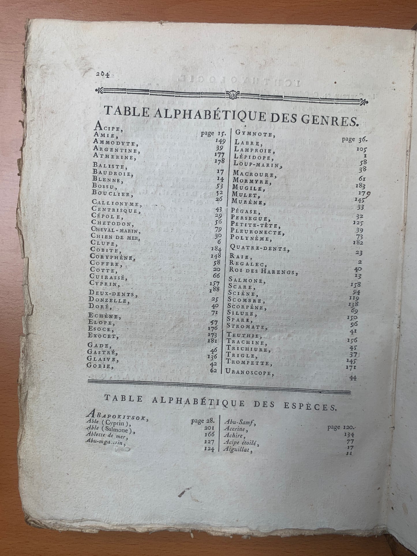 Ichthyologie - Poissons - Tableau encyclopédique - Abbé Bonnaterre - 1788