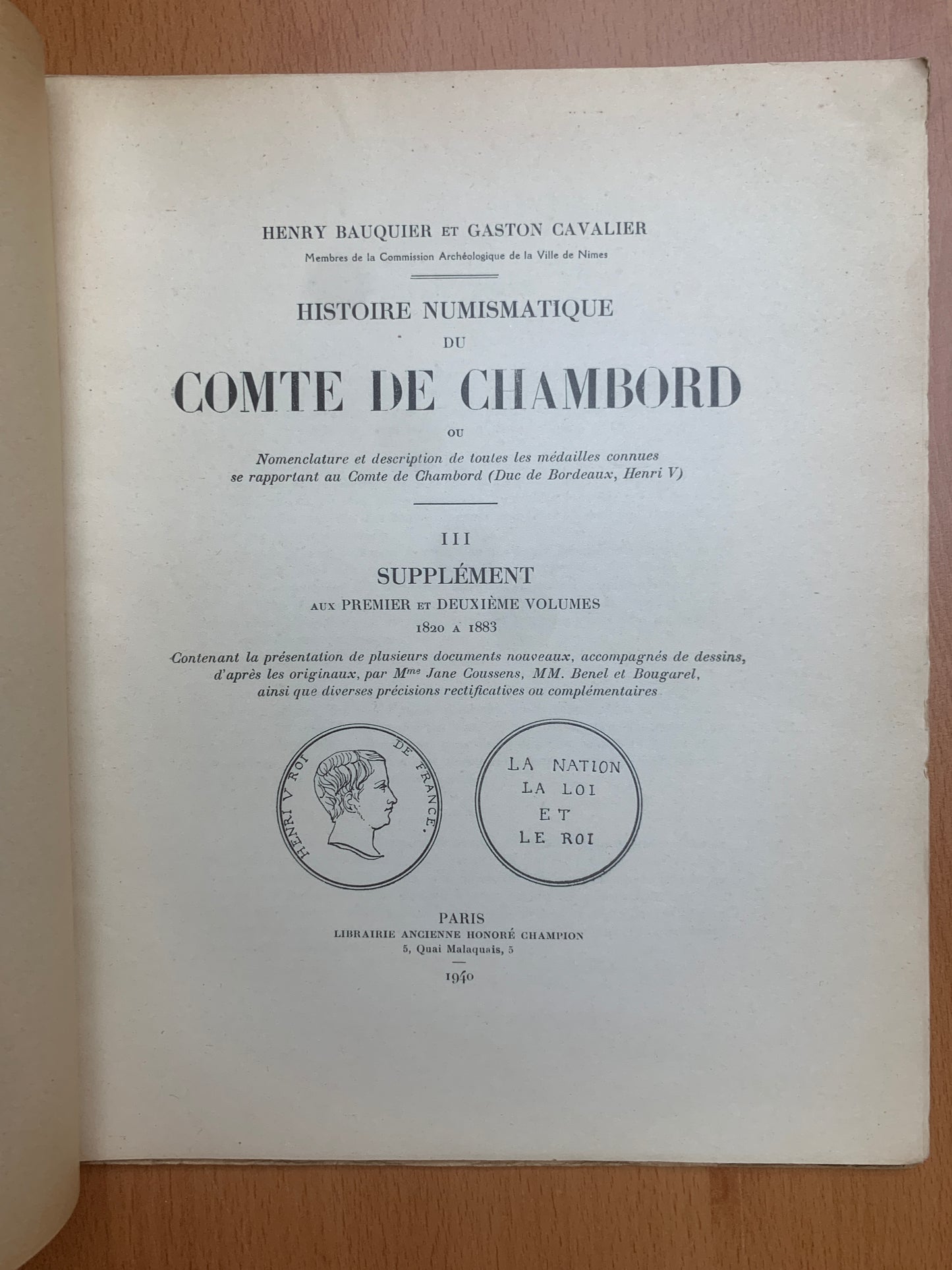 Histoire numismatique du Comte de Chambord - Bauquier et Cavalier - 1912