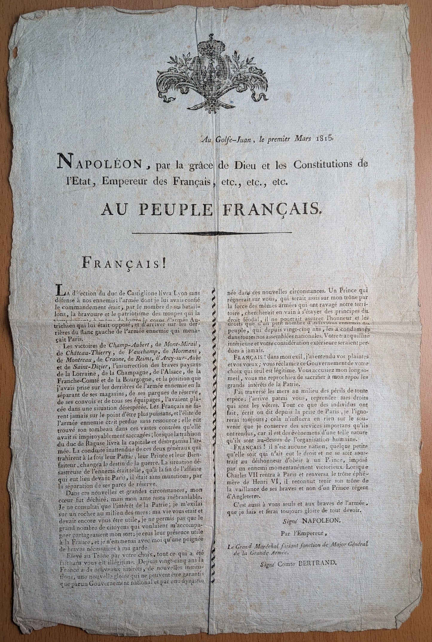 Napoléon Bonaparte - Proclamation de Golfe Juan - 1er mars 1815