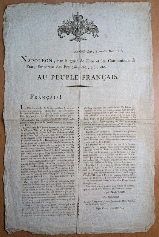 Napoléon Bonaparte - Proclamation de Golfe Juan - 1er mars 1815