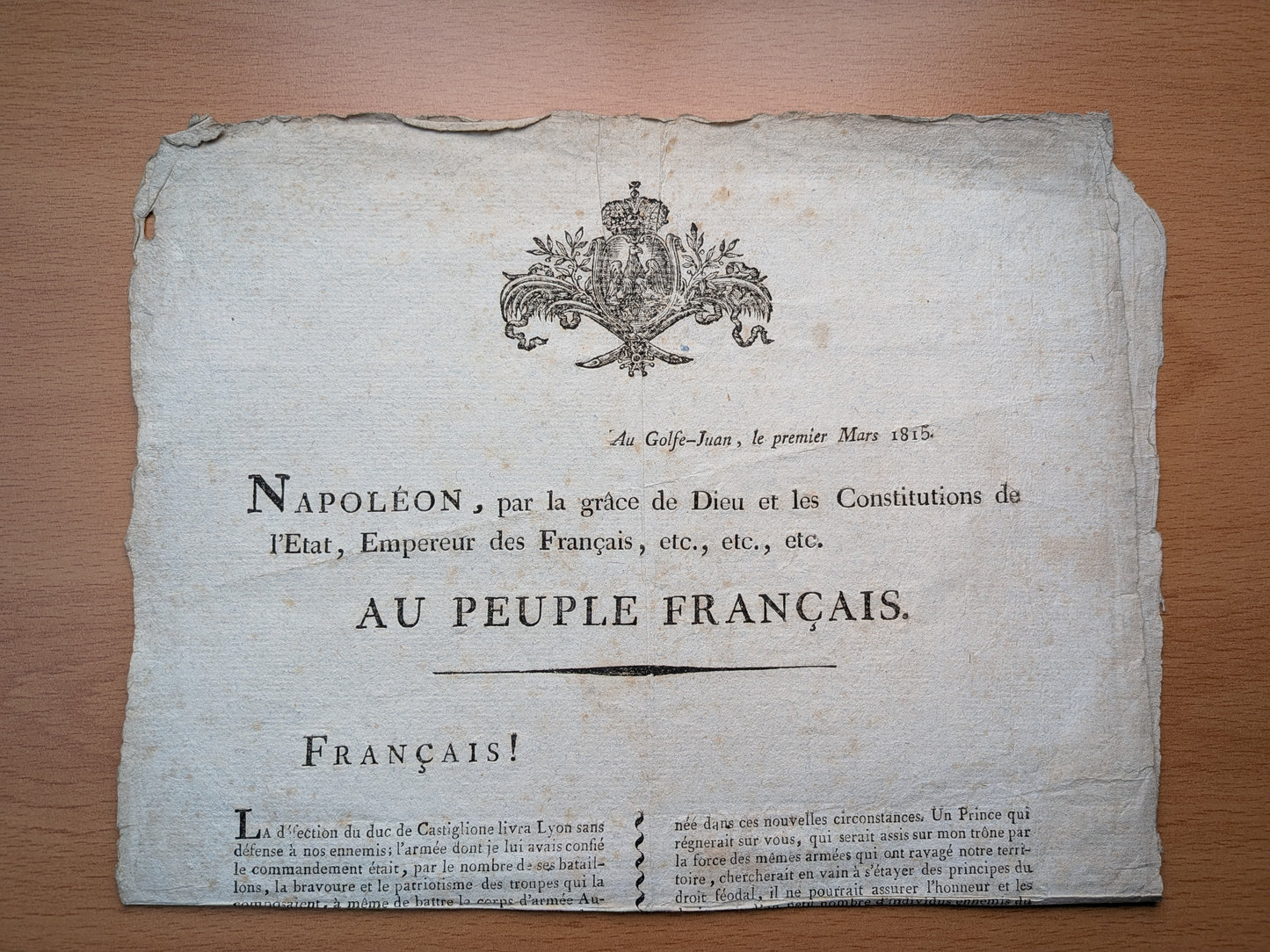 Napoléon Bonaparte - Proclamation de Golfe Juan - 1er mars 1815
