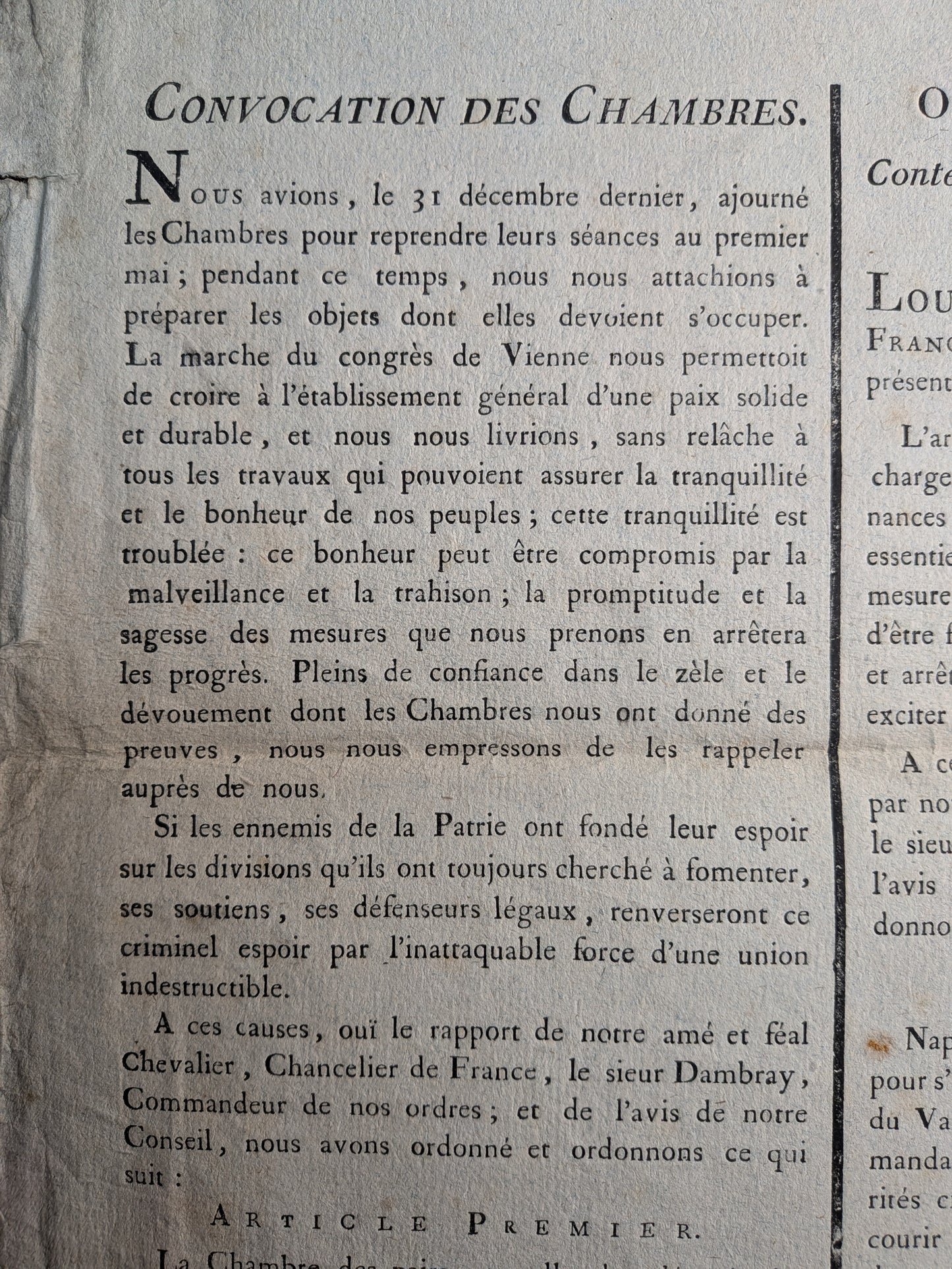 Proclamation de Louis XVIII contre Napoléon Bonaparte - Placard - 13 mars 1815