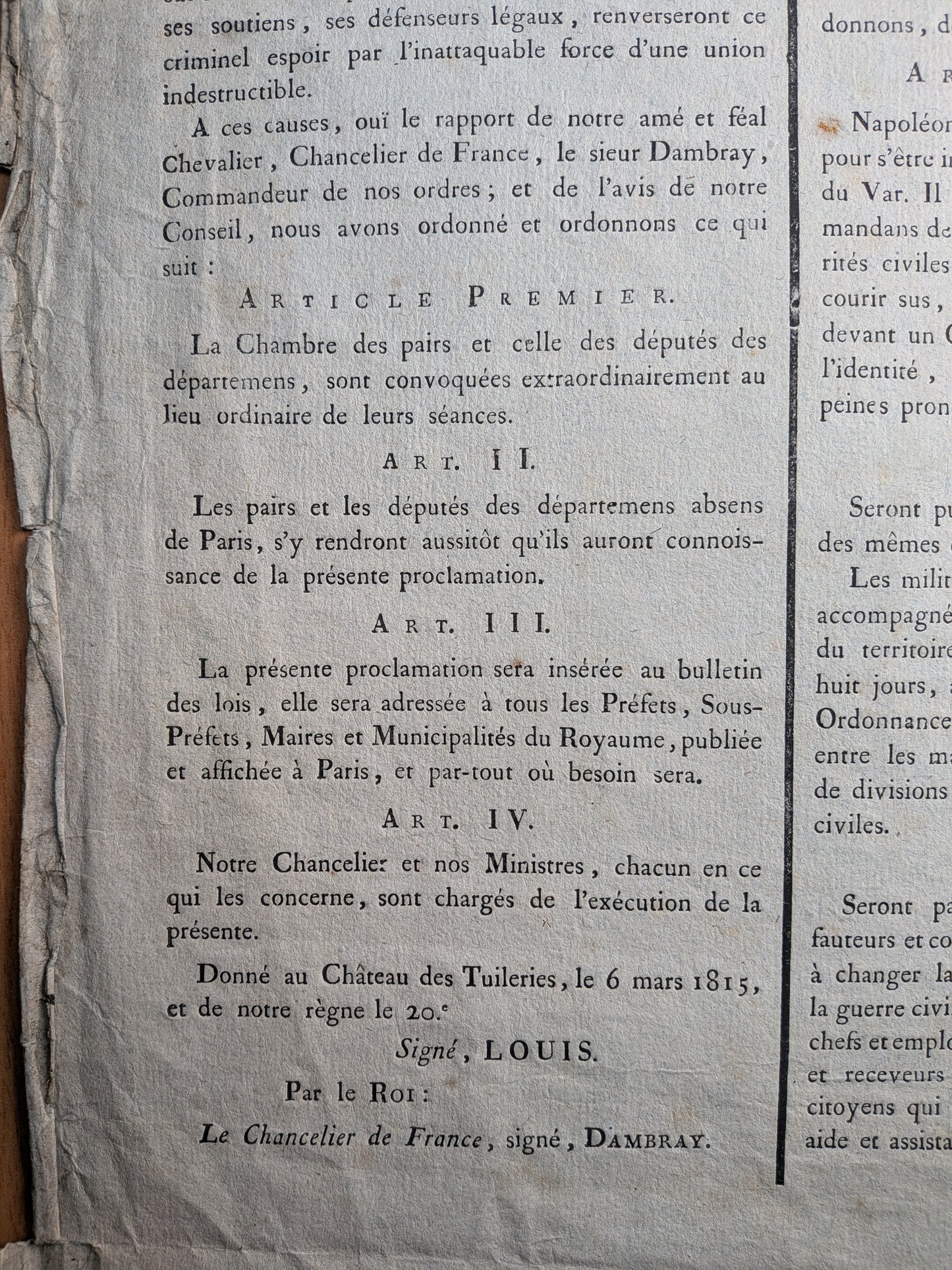 Proclamation de Louis XVIII contre Napoléon Bonaparte - Placard - 13 mars 1815
