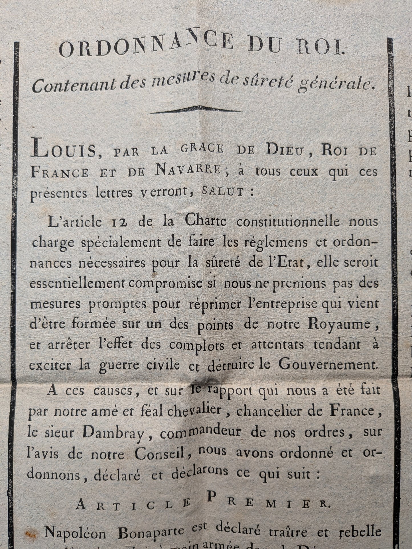 Proclamation de Louis XVIII contre Napoléon Bonaparte - Placard - 13 mars 1815