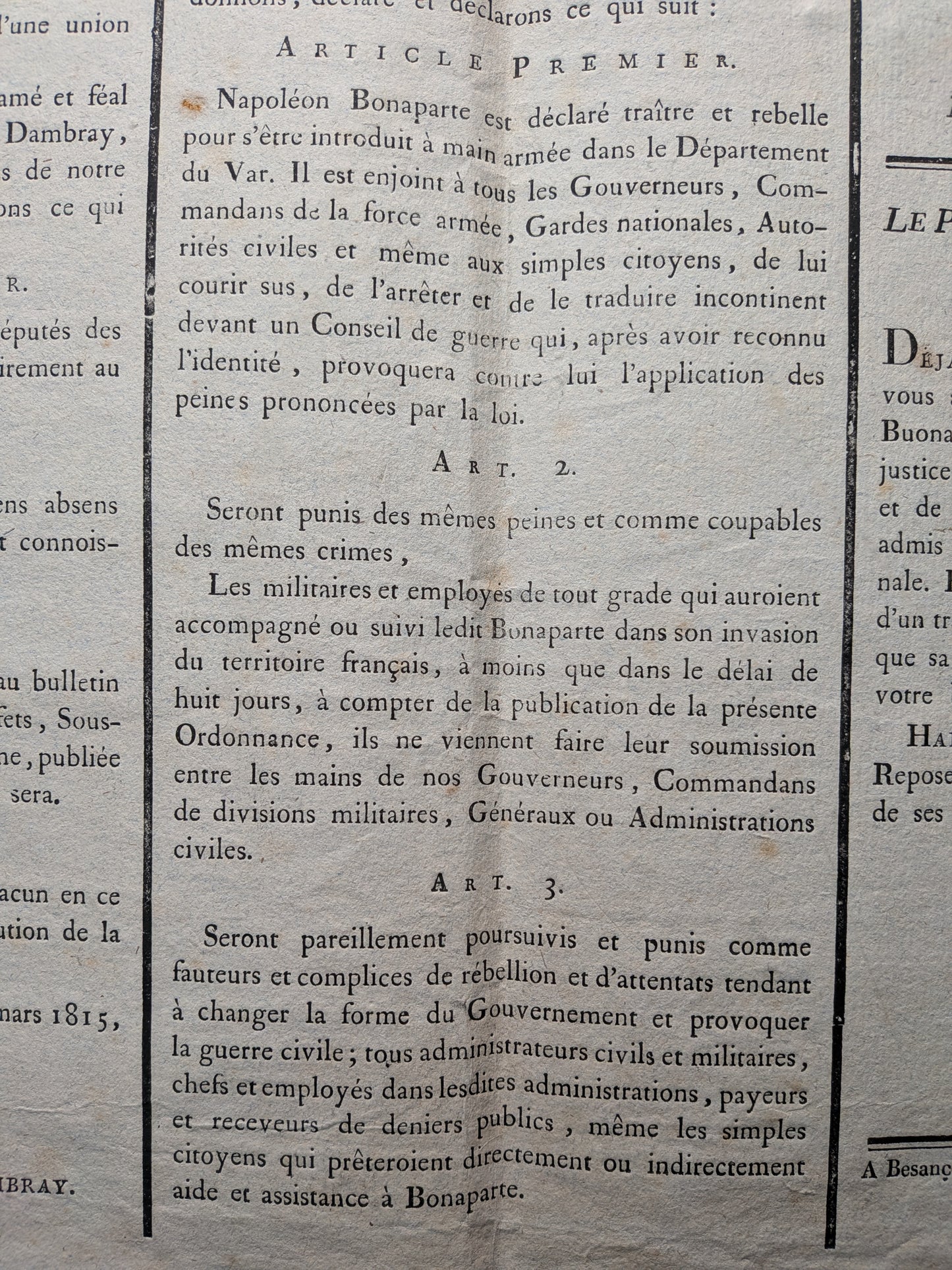 Proclamation de Louis XVIII contre Napoléon Bonaparte - Placard - 13 mars 1815