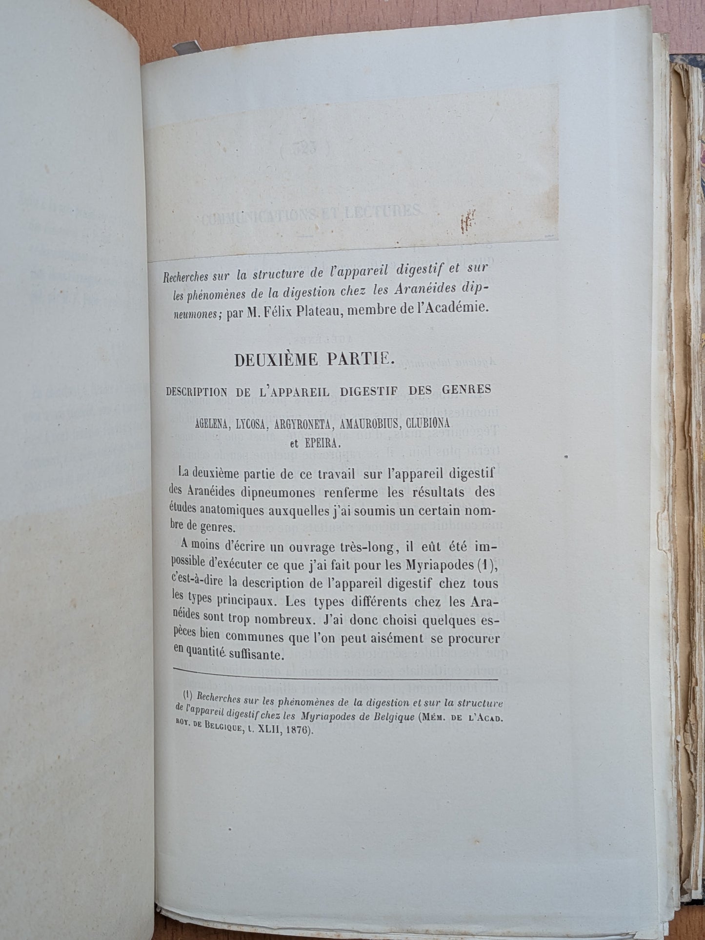 Mélanges de Zoologie - Félix Plateau - Tirés à part des bulletins de l'Académie royales des sciences, des lettres et des Beaux-arts de Belgique - 1870-1880