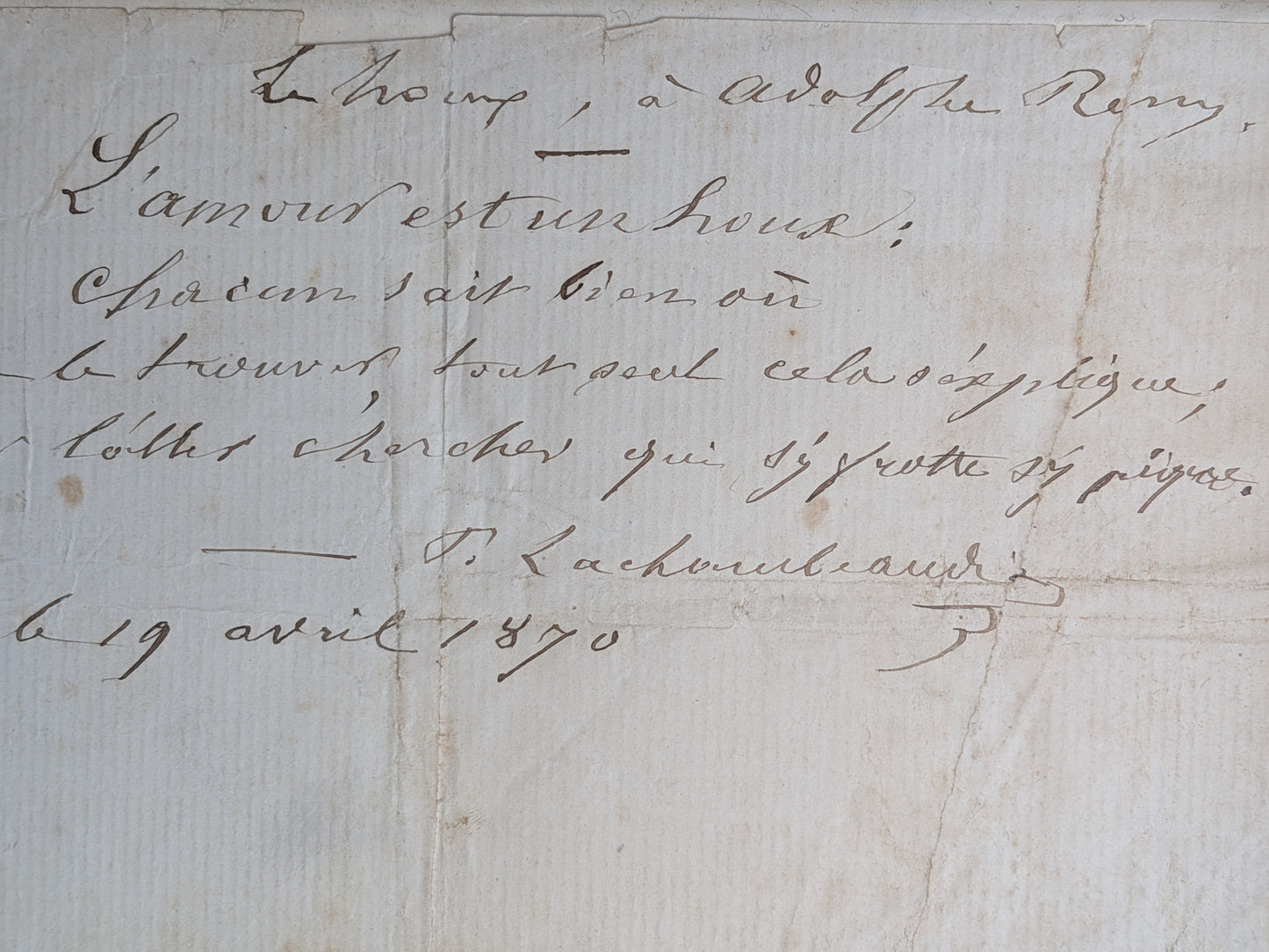 Fables de Pierre Lachambeaudie - 3 fables autographes manuscrites - 1851
