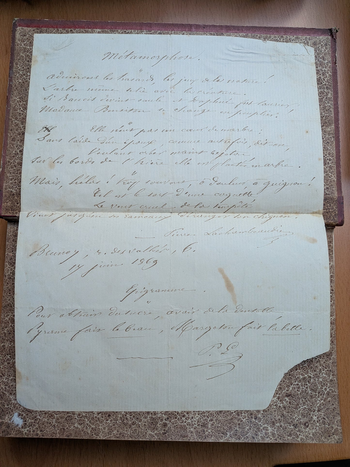 Fables de Pierre Lachambeaudie - 3 fables autographes manuscrites - 1851
