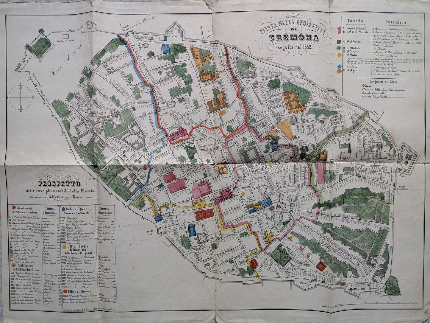 Pianta della regia città di Cremona - Vescovile Feraboli - Eseguita nel 1852