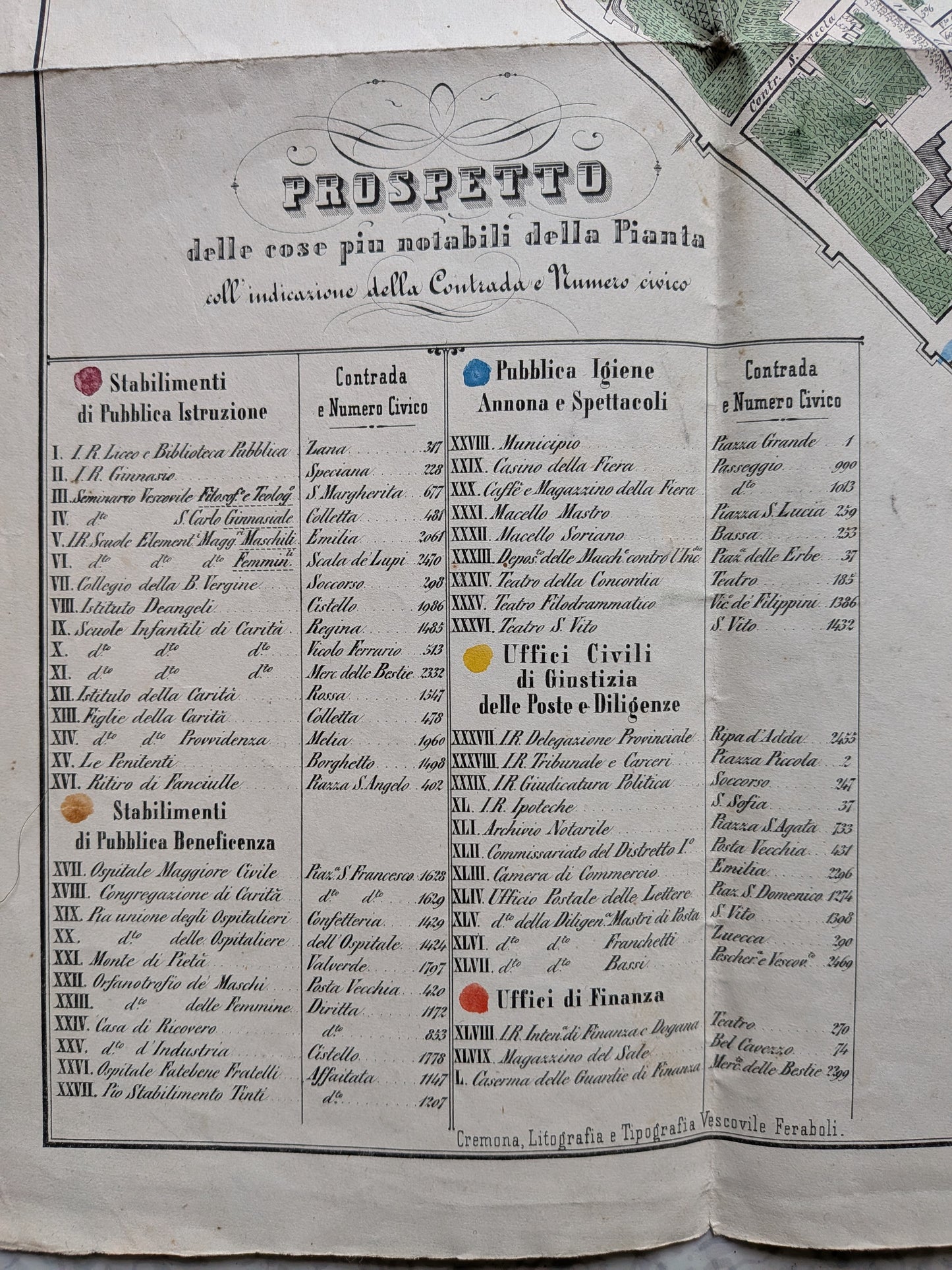 Pianta della regia città di Cremona - Vescovile Feraboli - Eseguita nel 1852