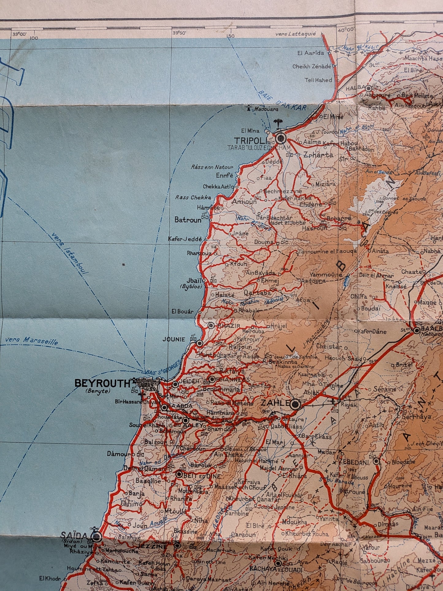 Carte des états du Levant sous mandat français - Troupes du Levant - 1939