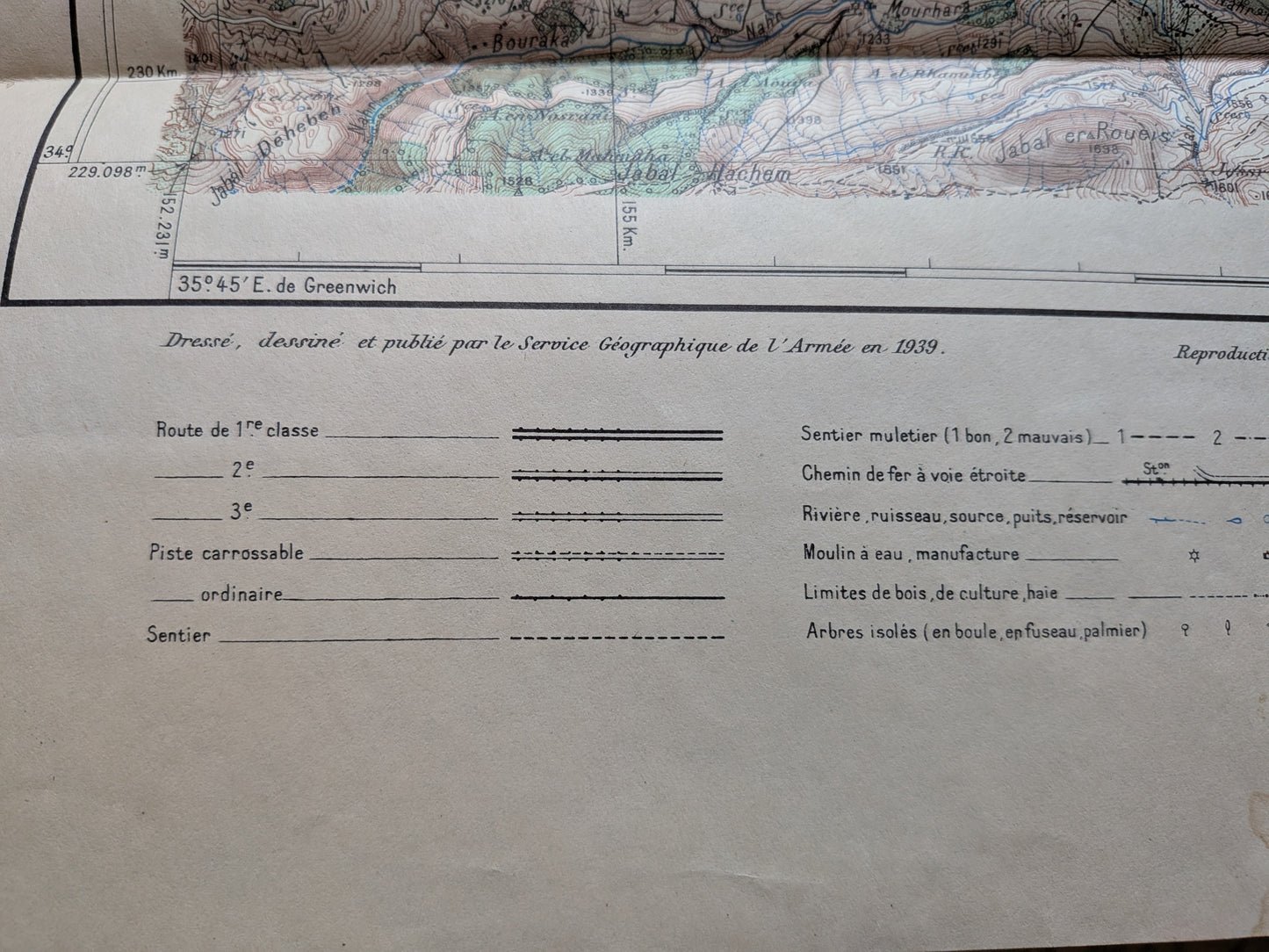 KARTABA - Liban - Carte du Levant - Service géographique de l'armée - 1939